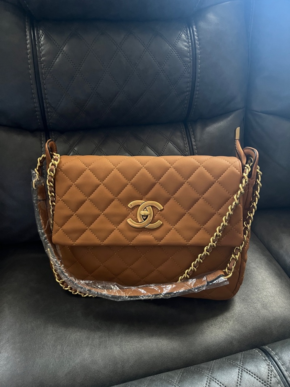 Quilted Shoulder Bag in Cognac Brown